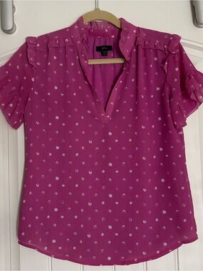 J.Crew Ruffle Sleeve Blouse Pink Polka Dot XXS